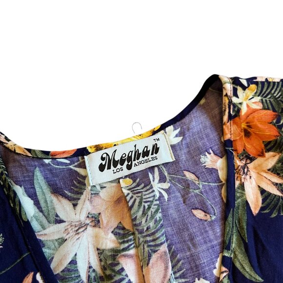 Meghan LA Lilypad Iris Navy Bell Sleeve Open Slit Maxi Dress Size Small Women's - Picture 10 of 16